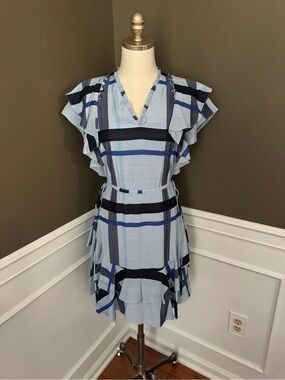 Lela Rose Blue Plaid Dress Size 4 MSRP $1090